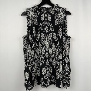 Cato Womens 18/20 Black and White Floral Halter Blouse Praire‎ Boho Flowy Beach